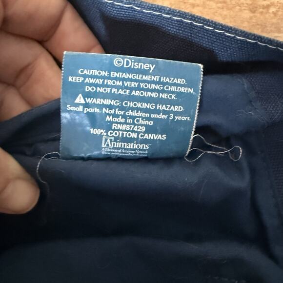 Disney Tinker Bell Tote Bag Blue Canvas Sequins Fairy Stars Castle Print Purse - Picture 6 of 7